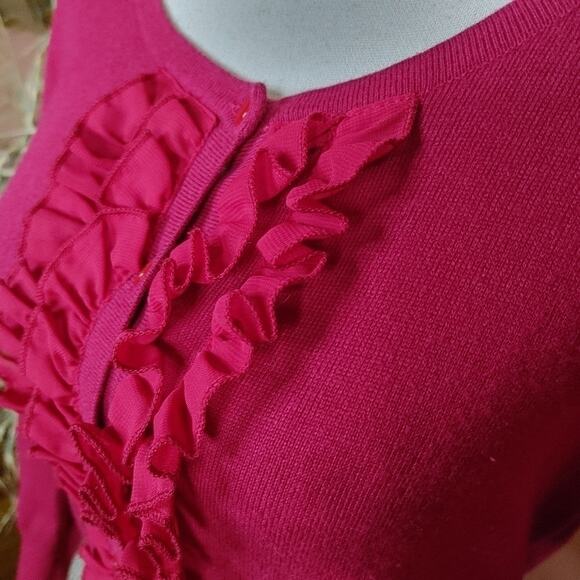 Merona Size Small S Red Button Up Sweater Frill Long Sleeve Chic Cute Classic - Picture 10 of 10